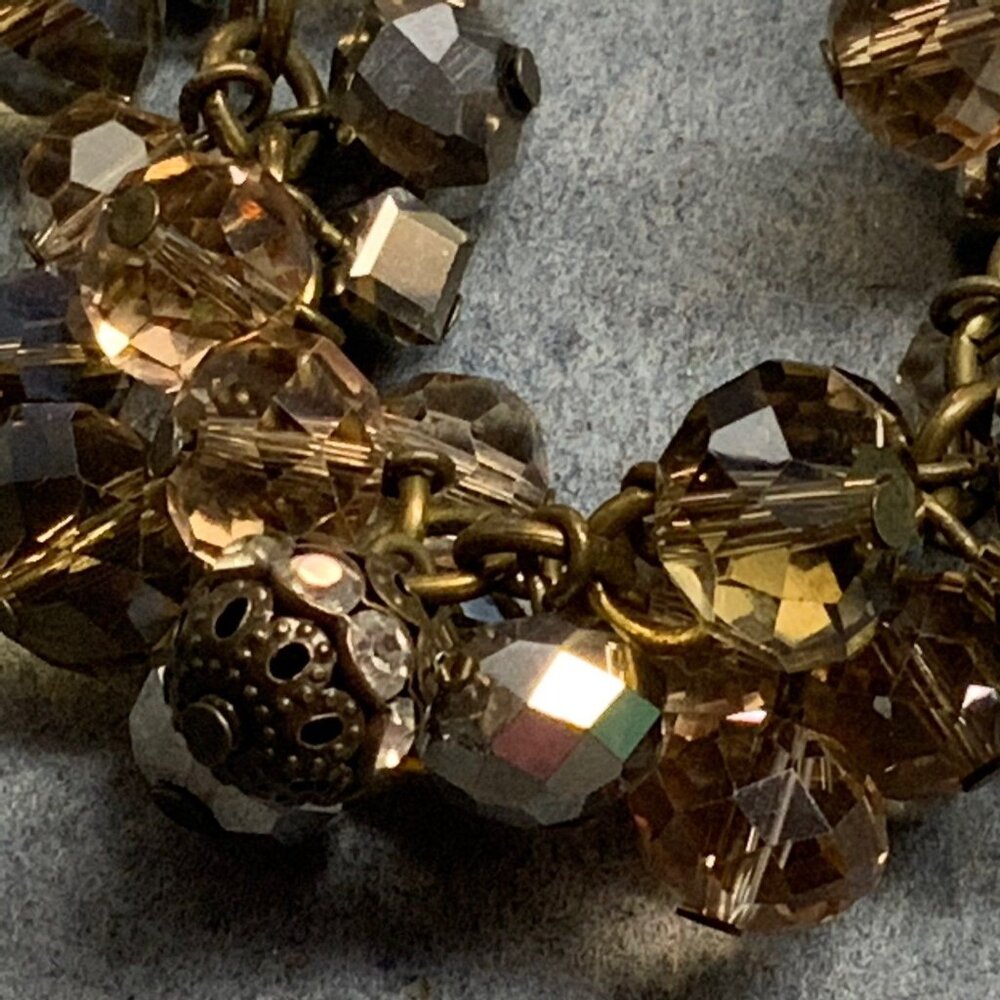 Loft Smoky Iridescent Necklace 18 In Beaded Brass Silver Chain Faceted Chunky - Picture 9 of 9